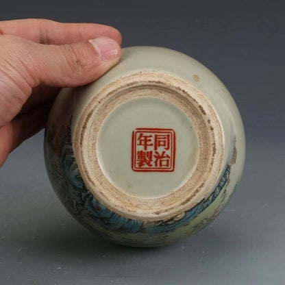 Exquisite Chinese Porcelain Pastel Porcelain Mountain Water Pattern Pot New