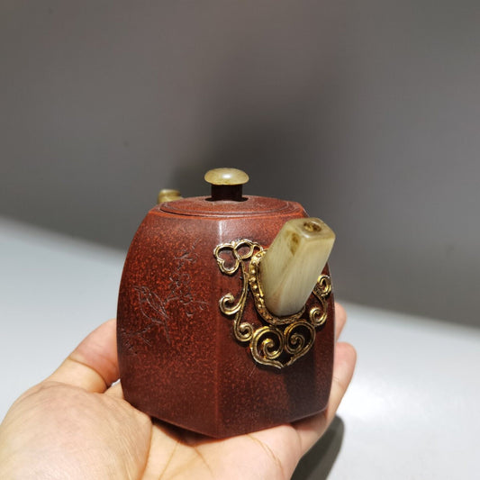 vintage chinese yixing purple clay teapot zisha ceramics carving flower bird art
