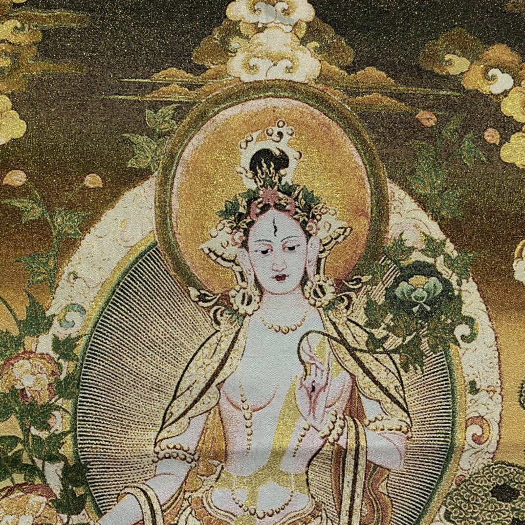 35" Decor tibet Silk Cloth Embroidery Buddhism White Tara tangka Mural Tapestry