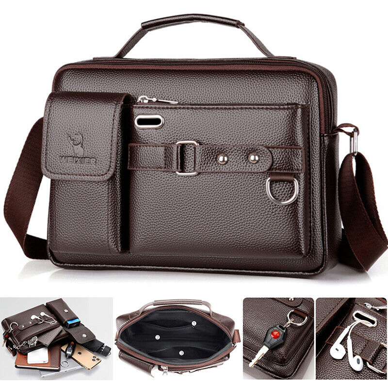 Men's PU Leather Briefcase Shoulder Messenger Bag Crossbody Handbag Satchel Bag