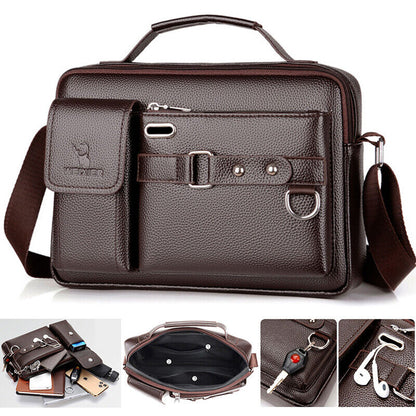 Men's PU Leather Briefcase Shoulder Messenger Bag Crossbody Handbag Satchel Bag