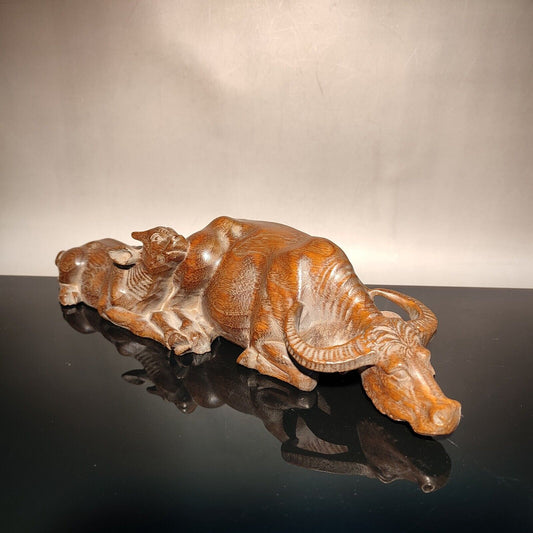 Chinese ox Boxwood hand carved wooden african statues decor statue cattle son