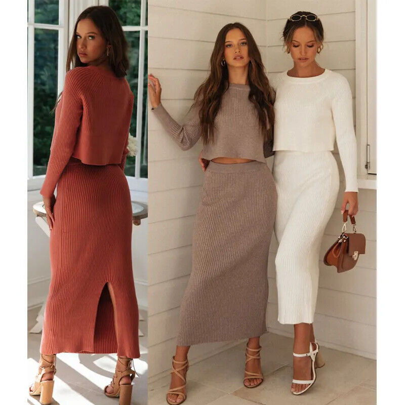 2 Pieces Set Women Sweater Skirts Office Lady Skirts 2PCS Suits Winter Cloth