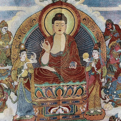 35"Tibetan Buddhism Embroidery Shakyamuni Buddha Buddhist Niche Thangka