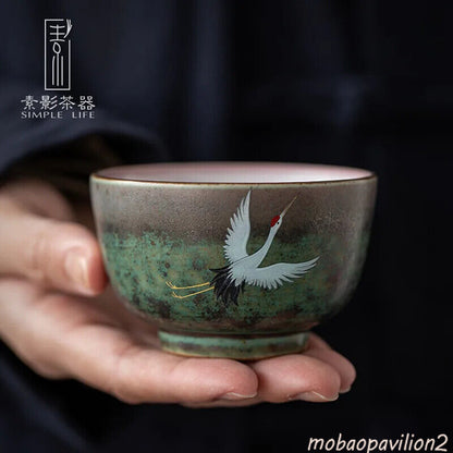 Hand-painted Crane Japanese Vintage Ceramic Tea Cup Household Kung Fu Tea Set