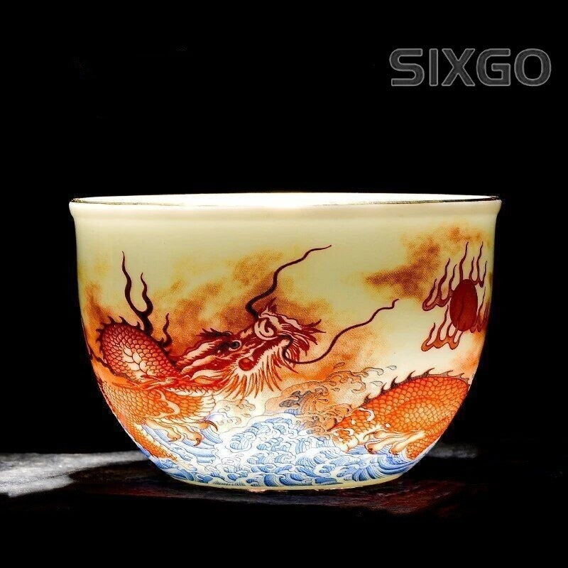 Chinese Ceramic Dragon Pattern Teacup Household Enamel Craftsmanship Tea Cup