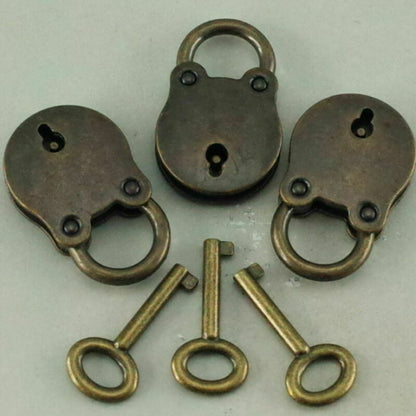 3 * Old Vintage Antique Style Mini Padlocks Key Lock Bronze Retro Jewelry Lock