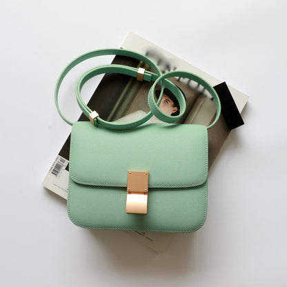 Real Leather Small Flap Box Square Clutch Shoulder Bag Purse Crossbody Trunk
