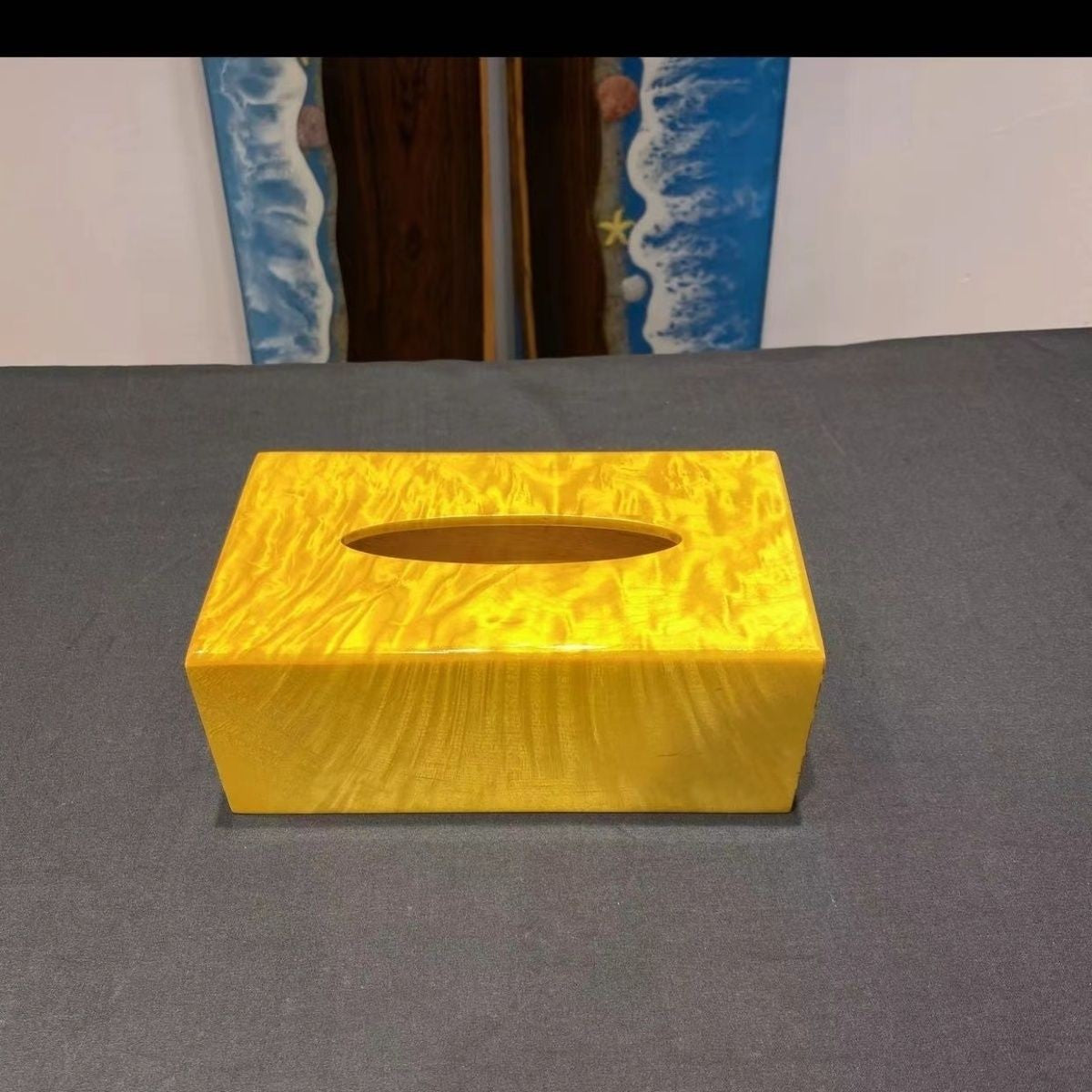 Golden Nanmu Wood Tissue Box 8.664.723.54in Solid Wood Decor