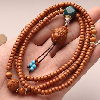 Handmade Olive Nut Beaded Necklace Maitreya Buddha Pendant Buddhist Mala