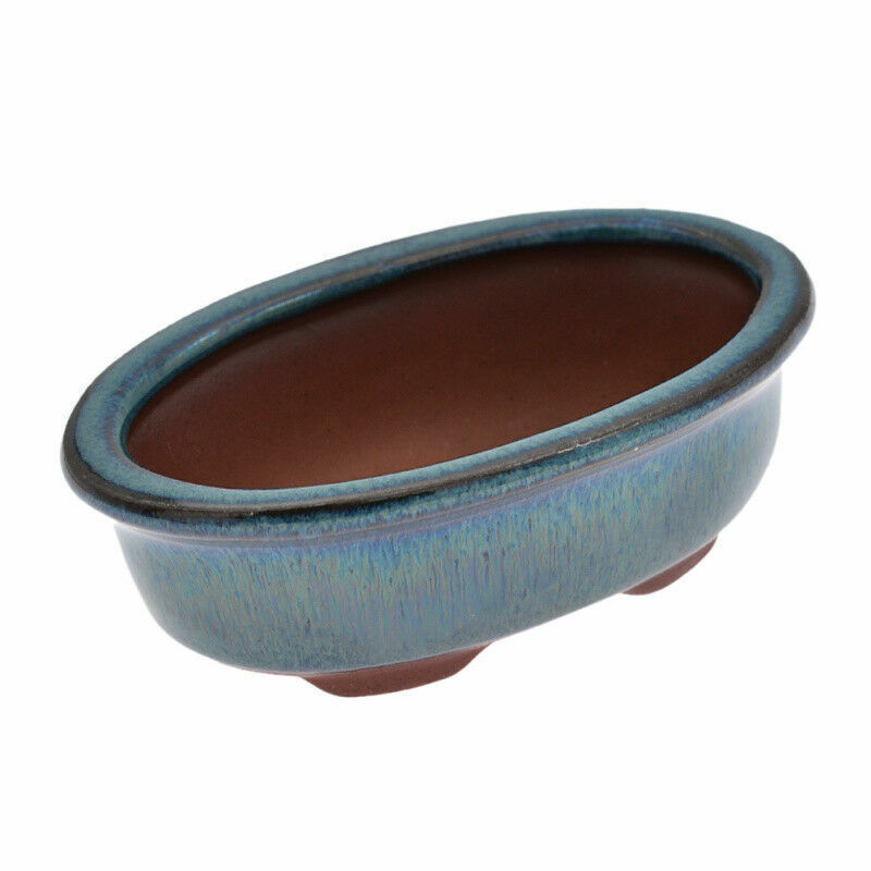 Chinese Style Ceramics Bonsai Flower Pot Dark Blue Glazed Plant Care Holder Box