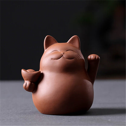 8.9cm Chinese Yixing Creative Handmade Purple Clay Cat Home Decoration Tea Pet