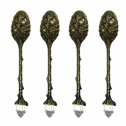 4 Pcs/Set Vintage Crystal Head Spoon Zinc Alloy Carved Mini Coffee Tea Tableware