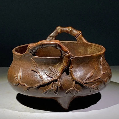 Chinese Antique Collection 宣德炉 Bamboo Carving Furniture Tripod Incense Burner