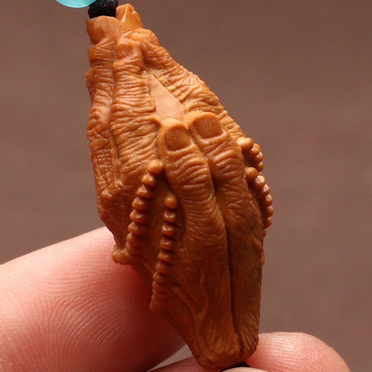 Hand Carved Olive Kernel Buddha Hand Pendant Prayer Bead Charm