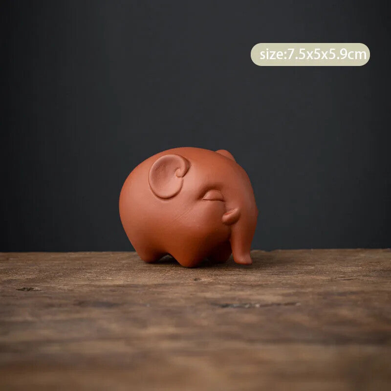 Purple Clay Tea Pet Cute Elephant Sculpture Handmade Ornament Tea Figurine Decor