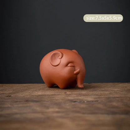 Purple Clay Tea Pet Cute Elephant Sculpture Handmade Ornament Tea Figurine Decor