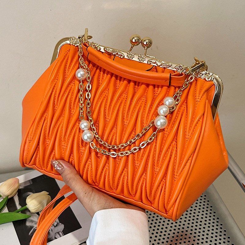 Fashion Chain Shoulder Bag Kiss Lock Shell Clip Crossbody Bag Chic Crossbody Bag
