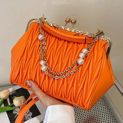 Fashion Chain Shoulder Bag Kiss Lock Shell Clip Crossbody Bag Chic Crossbody Bag