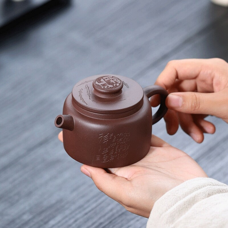 Original Ore Real Yixing Zisha Tea Pot Basket Shape Infuser Holes Marked Julun