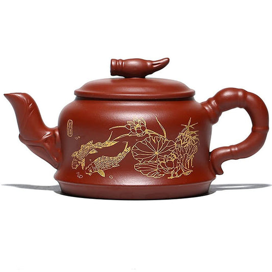 280ml Purple Clay Pot Kung Fu Patterned Teapot Tea Set Dahongpao Kettle Tea Set
