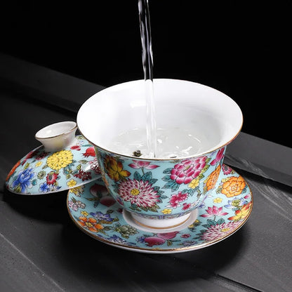 200ML Chinese Porcelain Gaiwan Color Enamel Cover Bowl Handmade Tea Teaware