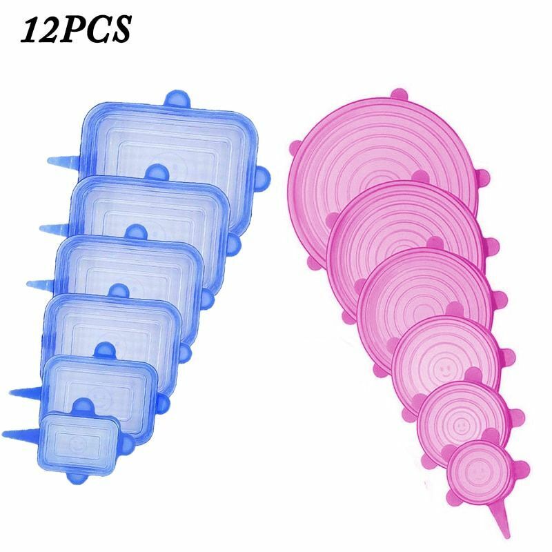 Silicone Stretch Food Cover 12pcs Reusable Elastic Adjustable Bowl Lid Universal