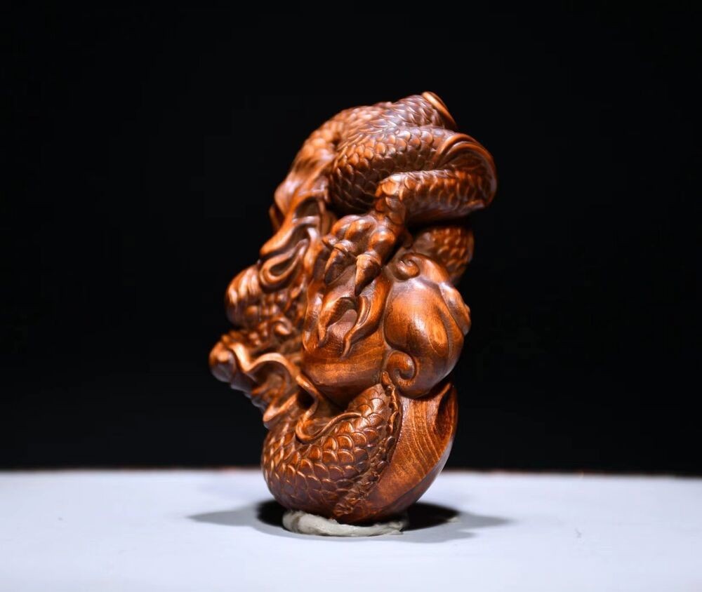 Rare Chinese Collection Hand Carved Boxwood Wood Dragon Statue Hand Piece