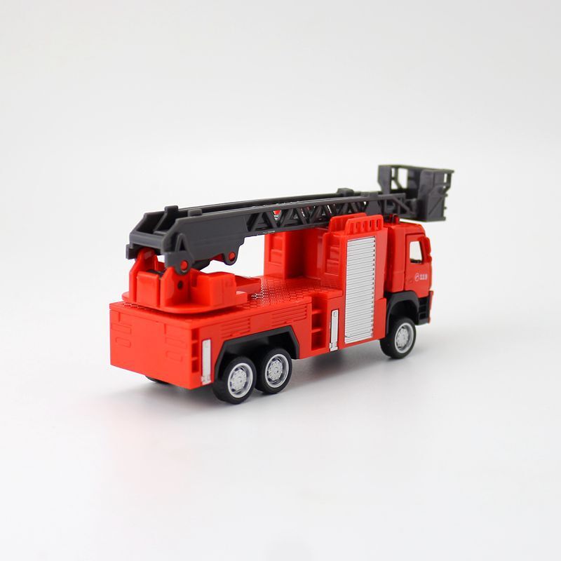 1:72 Diecast Volvo Ladder Fire Truck Metal Car Model Toy Pull Back Door Open