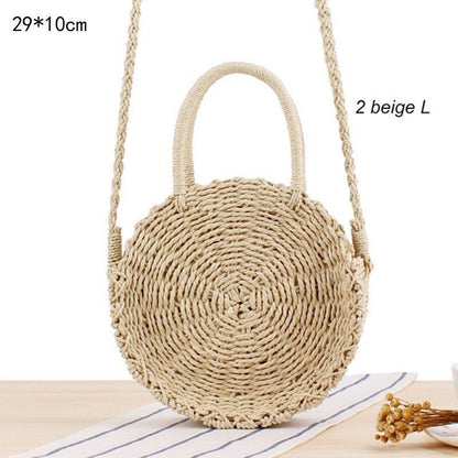 Straw Bag Round Woven Handmade Summer Polyester Crossbody Shoulder Bag Polyester
