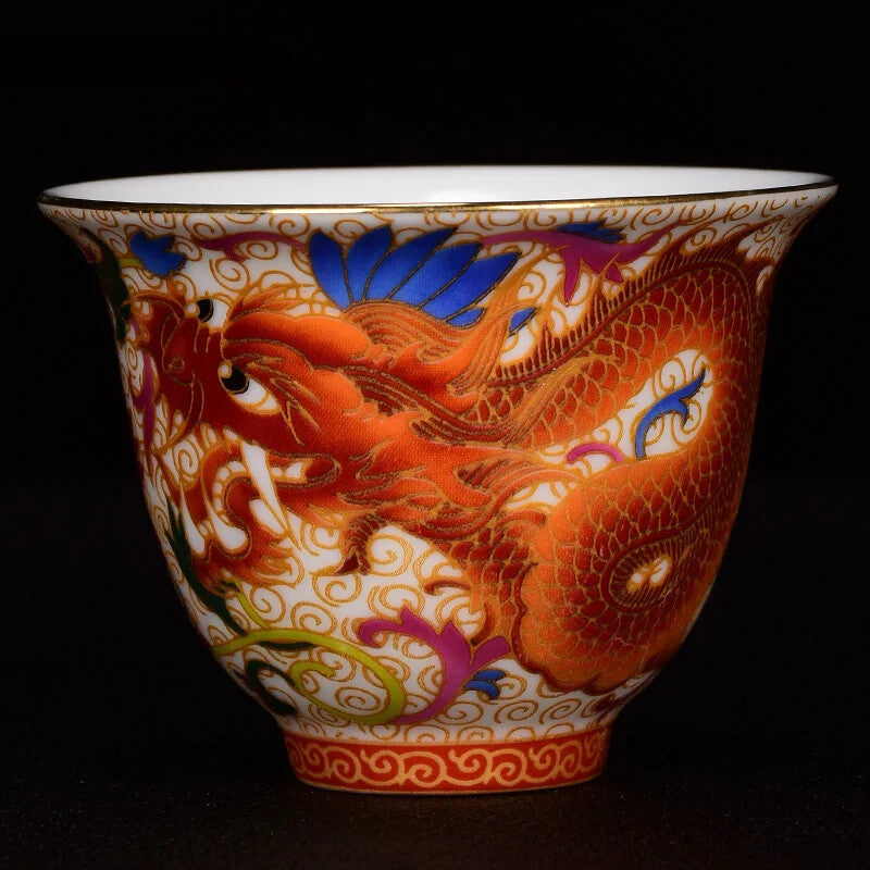 Chinese Handmade Porcelain Tea Cup Dragon and Phoenix Pattern Teacup
