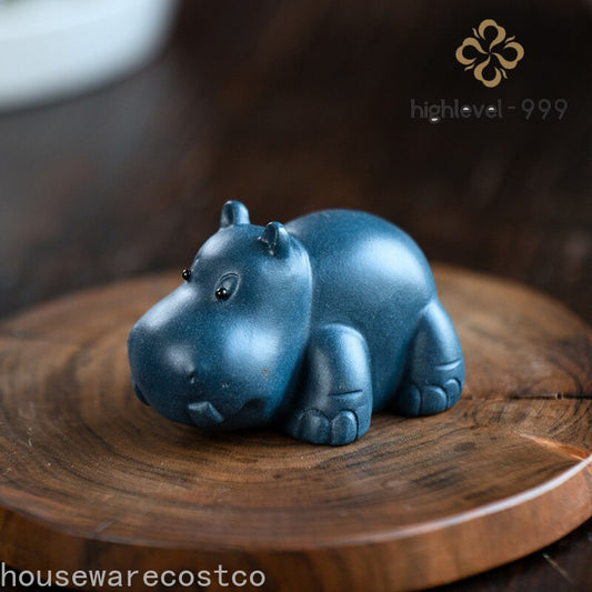 Chinese Yixing Purple Clay Figurine Tea pet Ornaments Hippo Statue Handmade