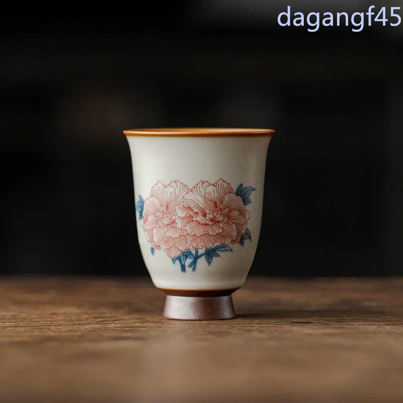 80ml Chinese Ru Kiln Porcelain Hibiscus Flower Tea Cup Meditation Cup Pu 'er Cup