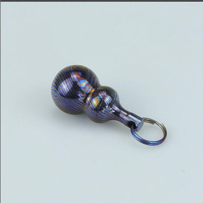Titanium Timascus Gourd Pill Case Holder Container Waterproof Keychain Pendant