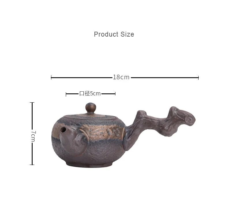 Chinese Dead Wood Side Handle Teapot Ceramic Antique Tea Pot Creative Pigmented