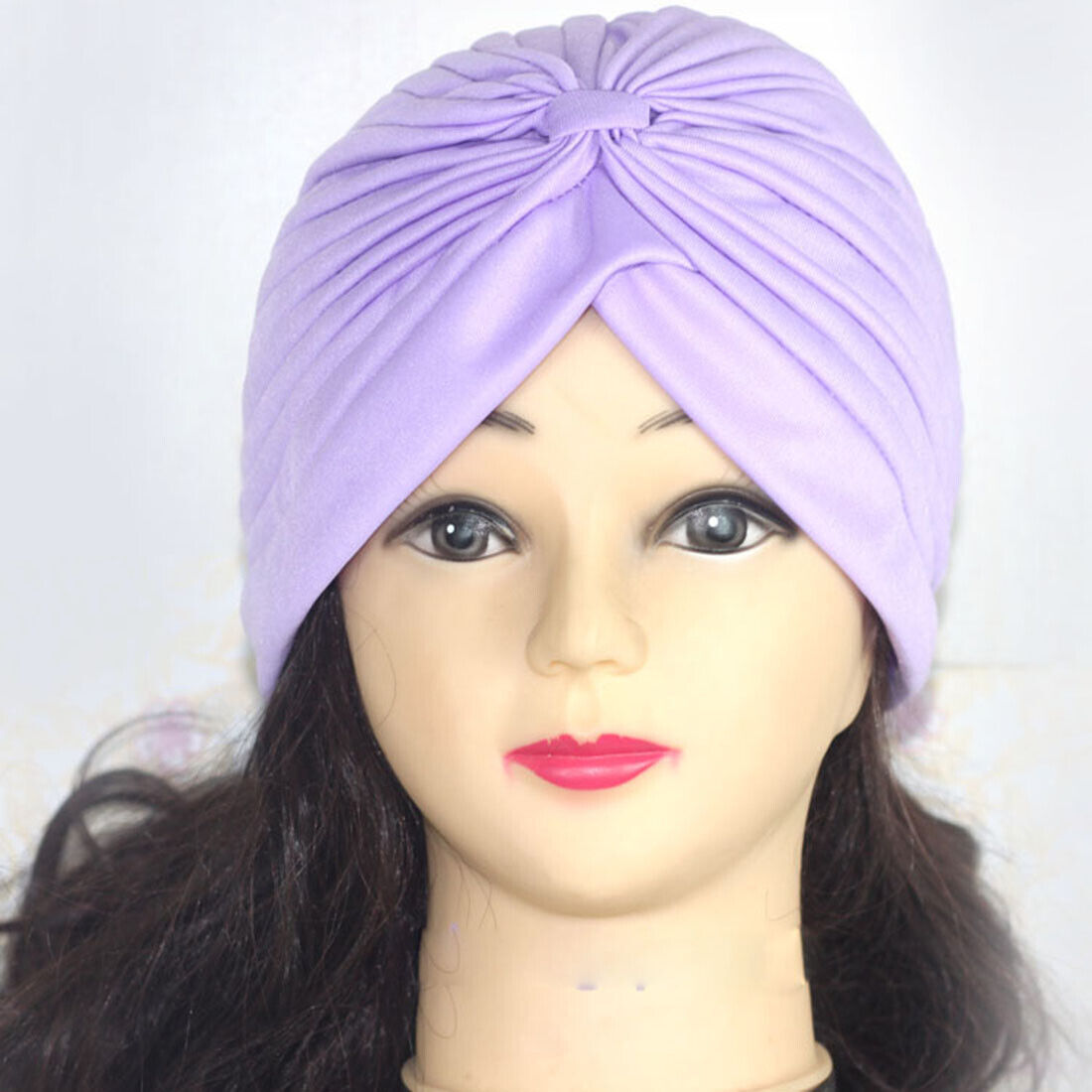 Women Stretchy Turban Hat Muslim Hat Solid Color Wrap Hijab Knotted Indian Caps