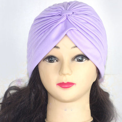 Women Stretchy Turban Hat Muslim Hat Solid Color Wrap Hijab Knotted Indian Caps