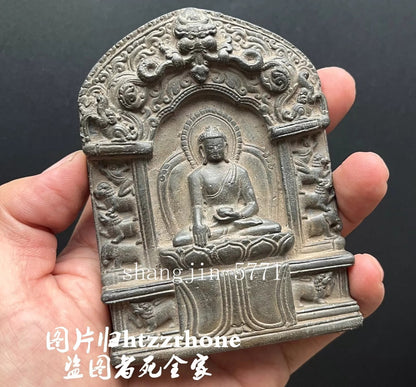 Old Stone Carved Buddha Statue Zen Religious Belief Shrine Home Decor Collection