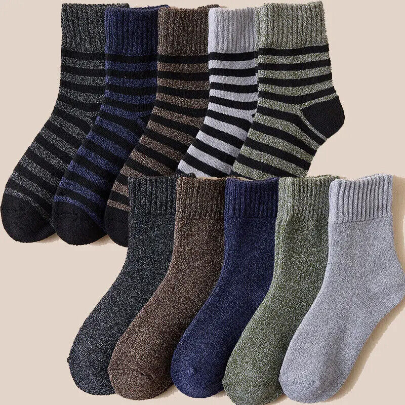 Men Socks 5Pairs Terry Fabrics Winter Woolen Merino Thick Thermal Warm Sportwear