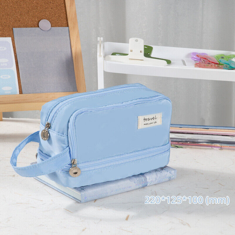 Large Capacity Pencil Bag Stationery Holder Bag Pen Case Zipper Two Compartment
