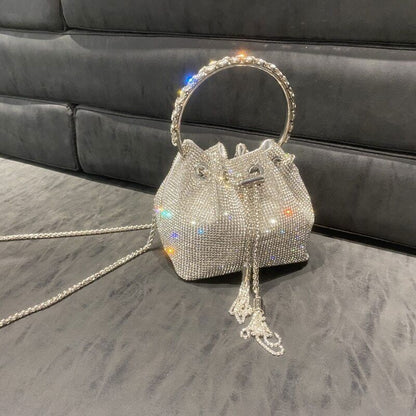 Tassel Evening Clutch Bag Women Crystal Bucket Purse Bridal Wedding Party