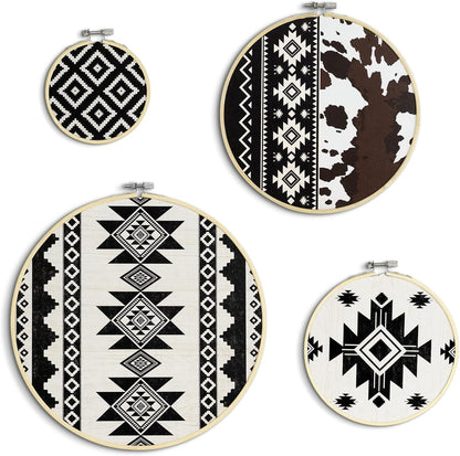 Wooden Wall Art Rustic Farmhouse Theme Round Home Decor Wall Mounted Set of 4