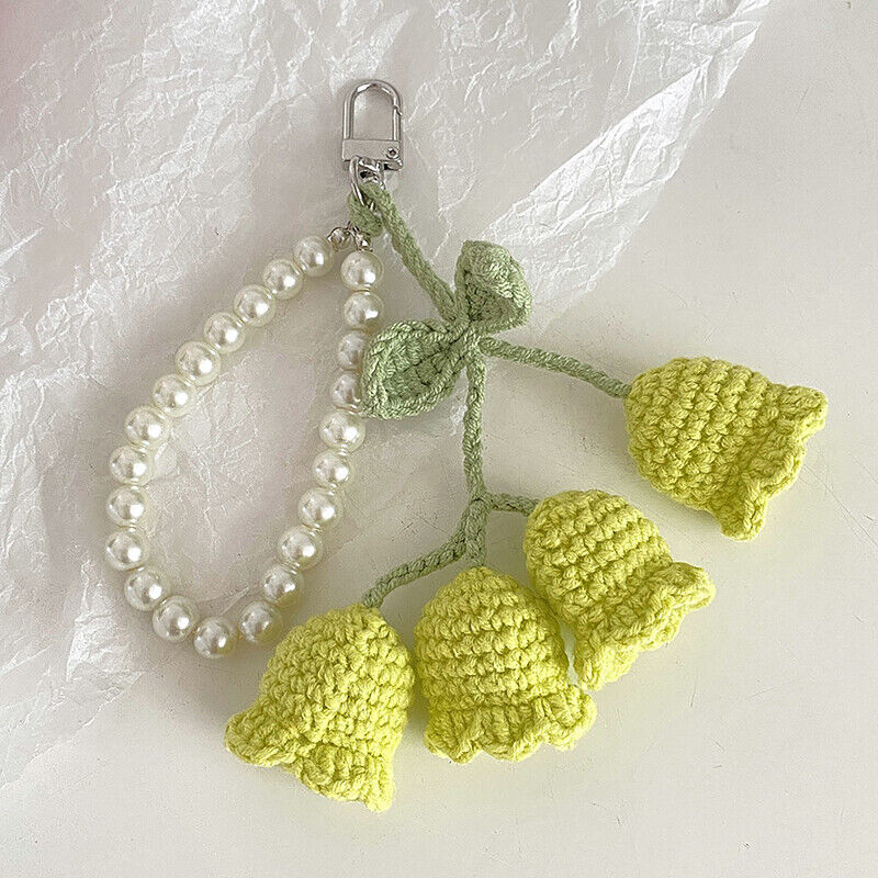 1Pc Flower Knitted Keychain Keyring Women Crocheted Wool Flower Leaf Bag Pendant