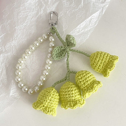 1Pc Flower Knitted Keychain Keyring Women Crocheted Wool Flower Leaf Bag Pendant