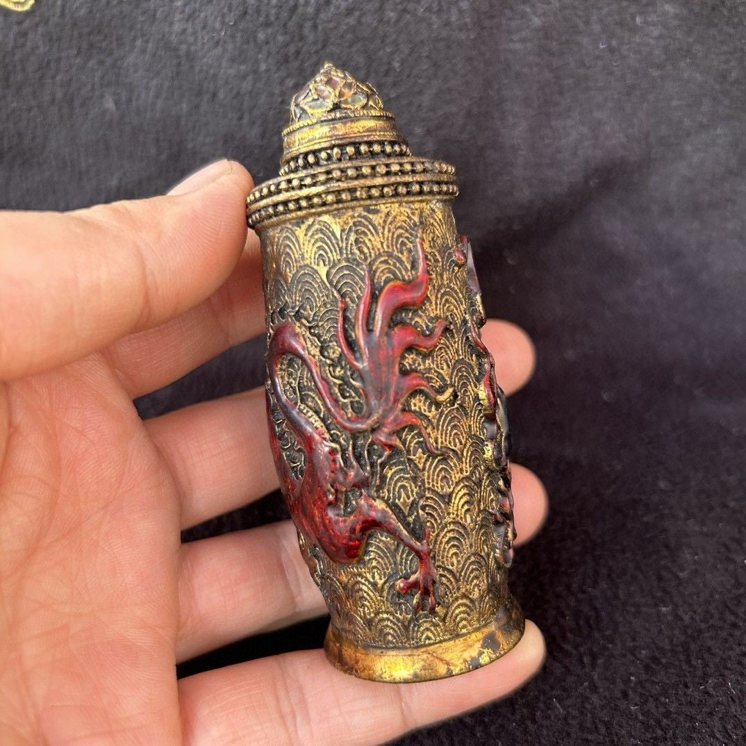 Vintage Double Dragon Snuff Bottle Empty Ornament Craft Accessory