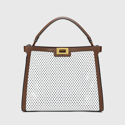 Trapezoid Perforated Real Leather Shoulder Bag Tote Handbag Purse Briefcase