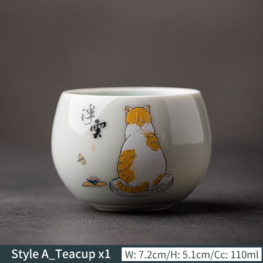 Cute Cat Ceramic Tea Cups Porcelain Kung Fu Tea Cup 110ml