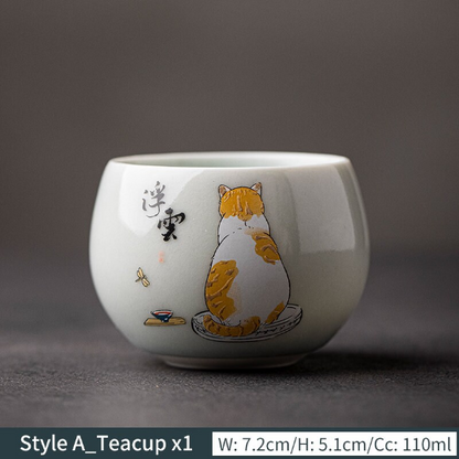 Cute Cat Ceramic Tea Cups Porcelain Kung Fu Tea Cup 110ml