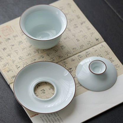 Shadowy Blue-green Porcelain Sancai Gaiwan Ceramic Tea Bowl Kung Fu Tea Set