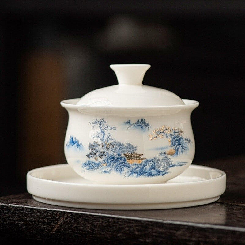 Ceramic Gaiwan For Tea Tureen Teaware Cup Chinese Tea Bowls Jade White Porcelain